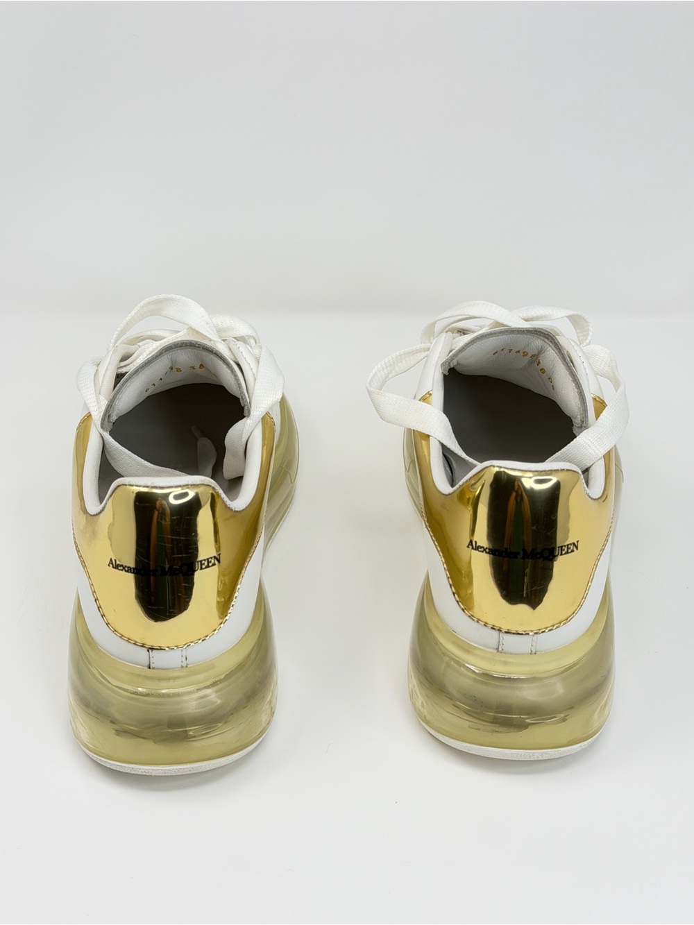 Alexander McQueen White Sneakers with Yellow-Green Soles and Metallic Gold Heel - Picture 4 of 6